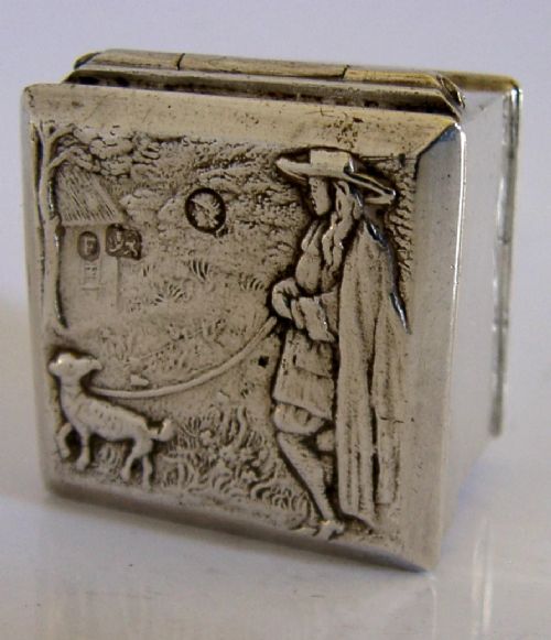 Antique Dutch Sterling Silver Box 1894 Dog Walking Mint