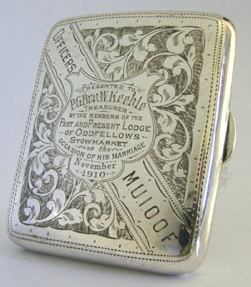 English Antique Sterling Silver Oddfellows Stowmarket Cigarette Case 1910 79g