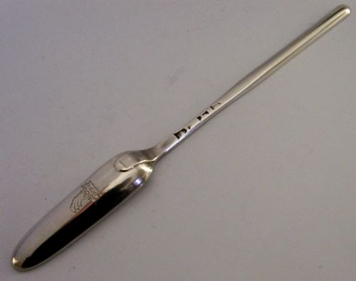 Rare Georgian Solid Sterling Silver Savage Family Crested Marrow Scoop 1763