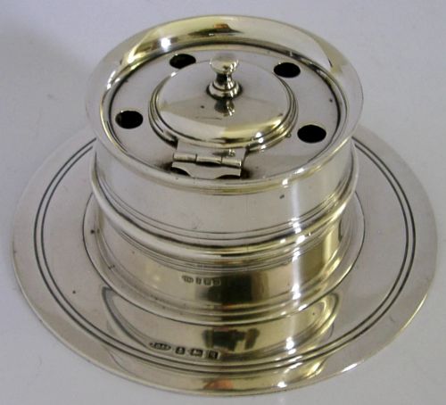 Large Heavy Sterling Silver 17th Century Style Inkwell 1915 300g