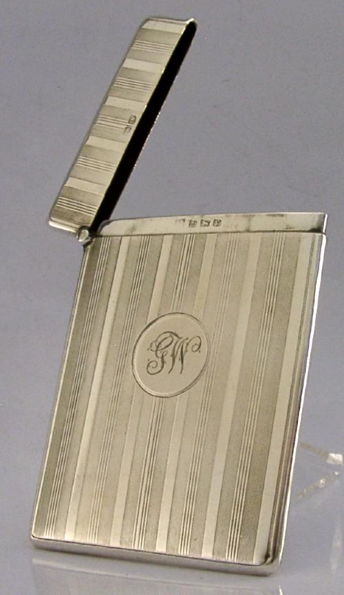 Stylish English Sterling Silver Initialled Gw Card Case 1945 Art Deco 60g