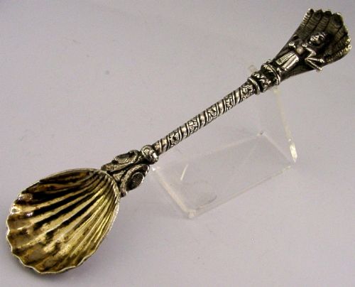 Large Heavy 98g Indian Silver Deity Offering Serving Spoon C1880 Antique Snakes