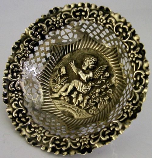 English Victorian Sterlisilver Cherub Angel Butterfly Pierced Dish 1897 Antique