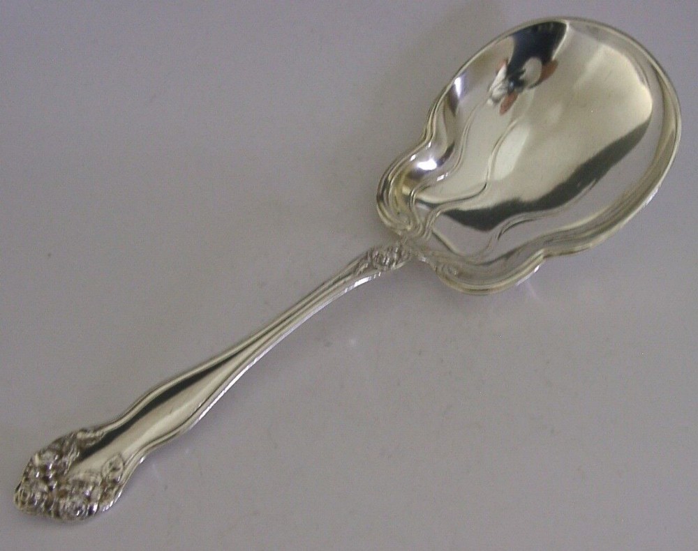 LARGE 125g AMERICAN ART NOUVEAU STERLING SILVER SERVING SPOON La ROSE c1900