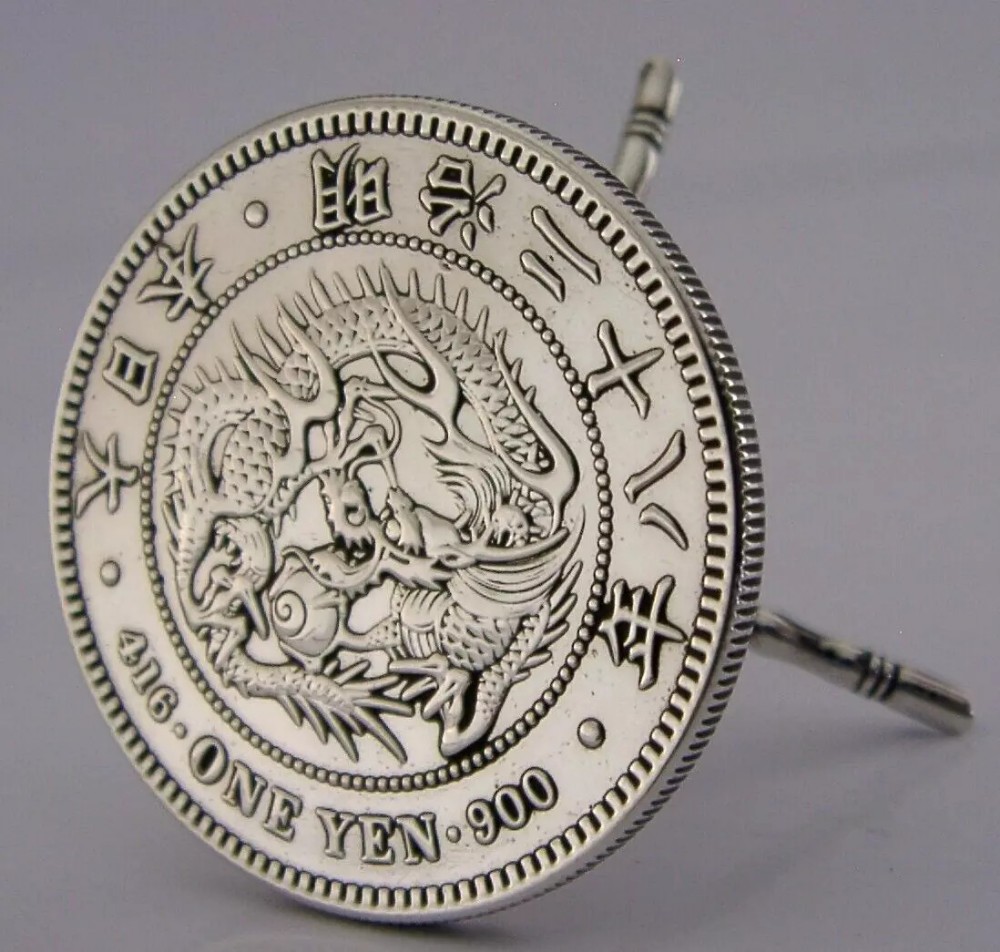 CHINESE c1875 YEN COIN SOLID SILVER MINIATURE DOLLS HOUSE TOY TABLE c1900