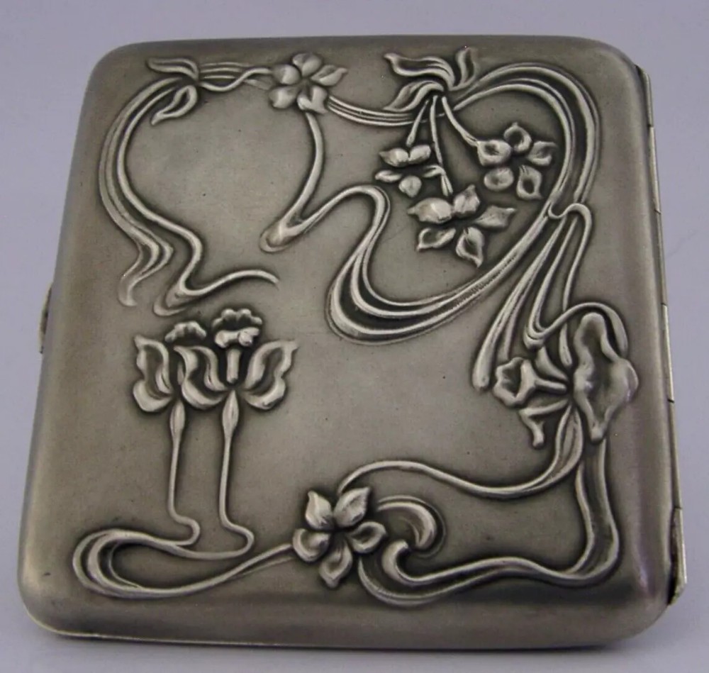 BEAUTIFUL PORTUGUESE SOLID SILVER ART NOUVEAU CIGARETTE CASE c1910