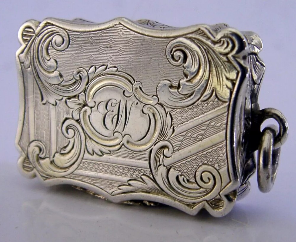 ENGLISH NATHANIEL MILLS VICTORIAN STERLING SILVER VINAIGRETTE BOX 1847 ANTIQUE