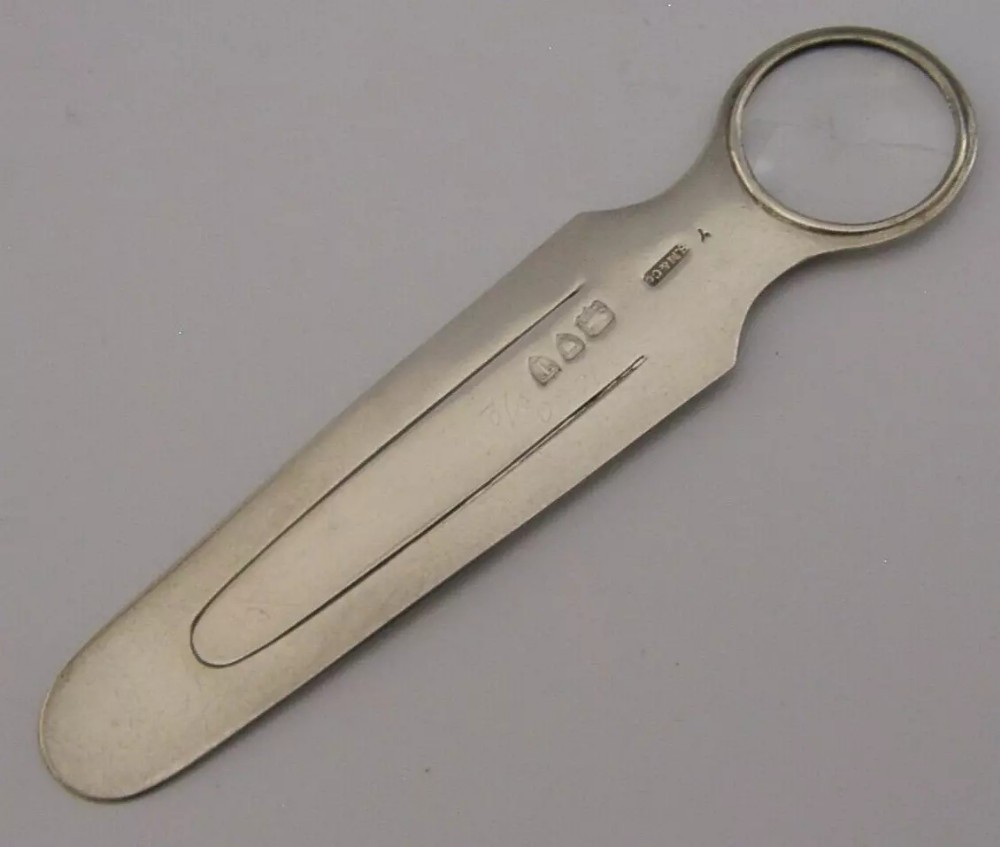 RARE SAMPSON MORDAN STERLING SILVER MAGNIFYING GLASS BOOKMARK 1894 ANTIQUE