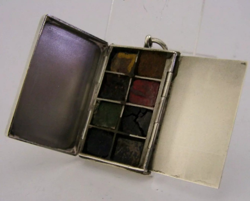 RARE SOLID SILVER ARTIST PAINT WATER COLOUR BOX PENDANT c1900 ANTIQUE
