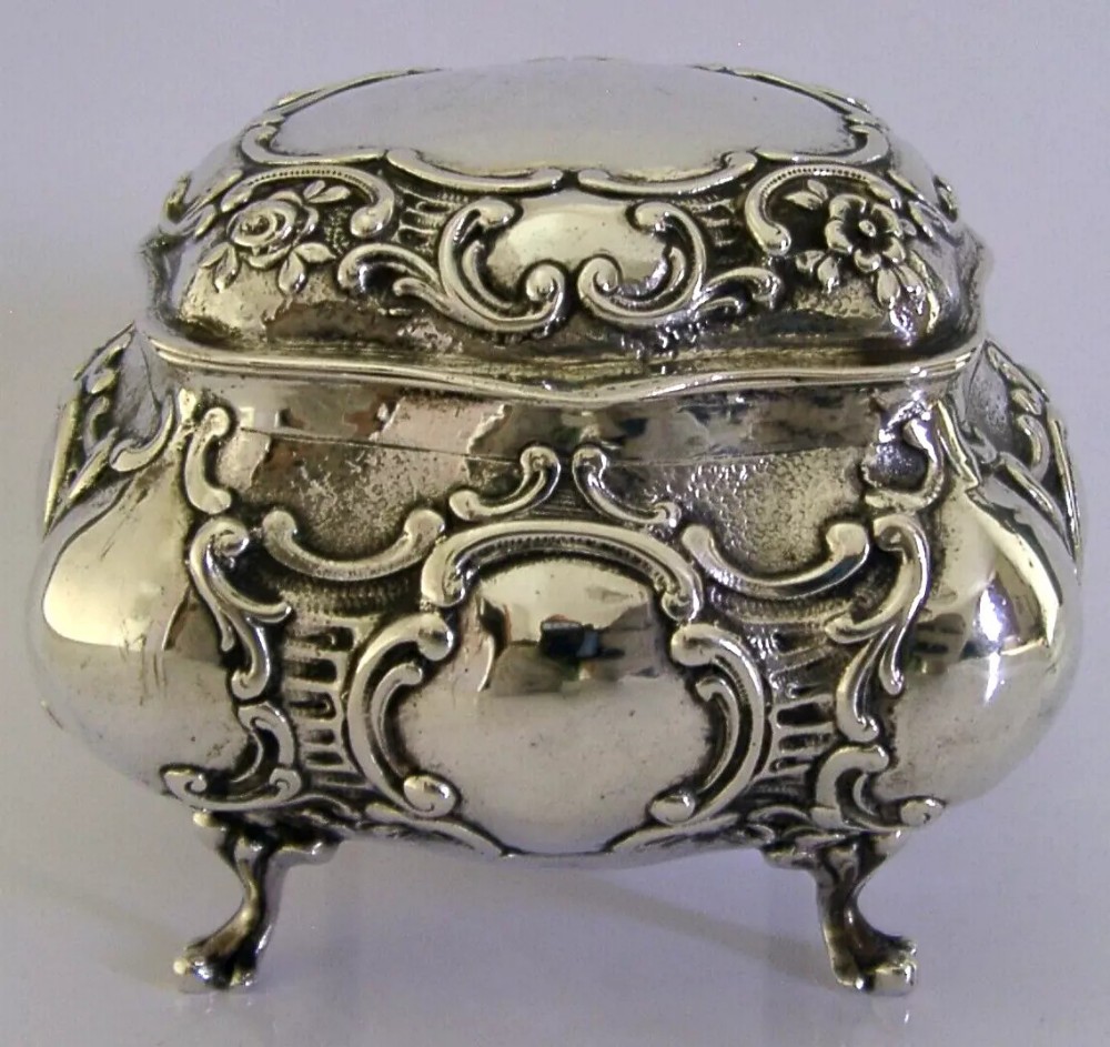 BEAUTIFUL GERMAN 800 SOLID SILVER TEA CADDY BOX c1900 ANTIQUE 182g