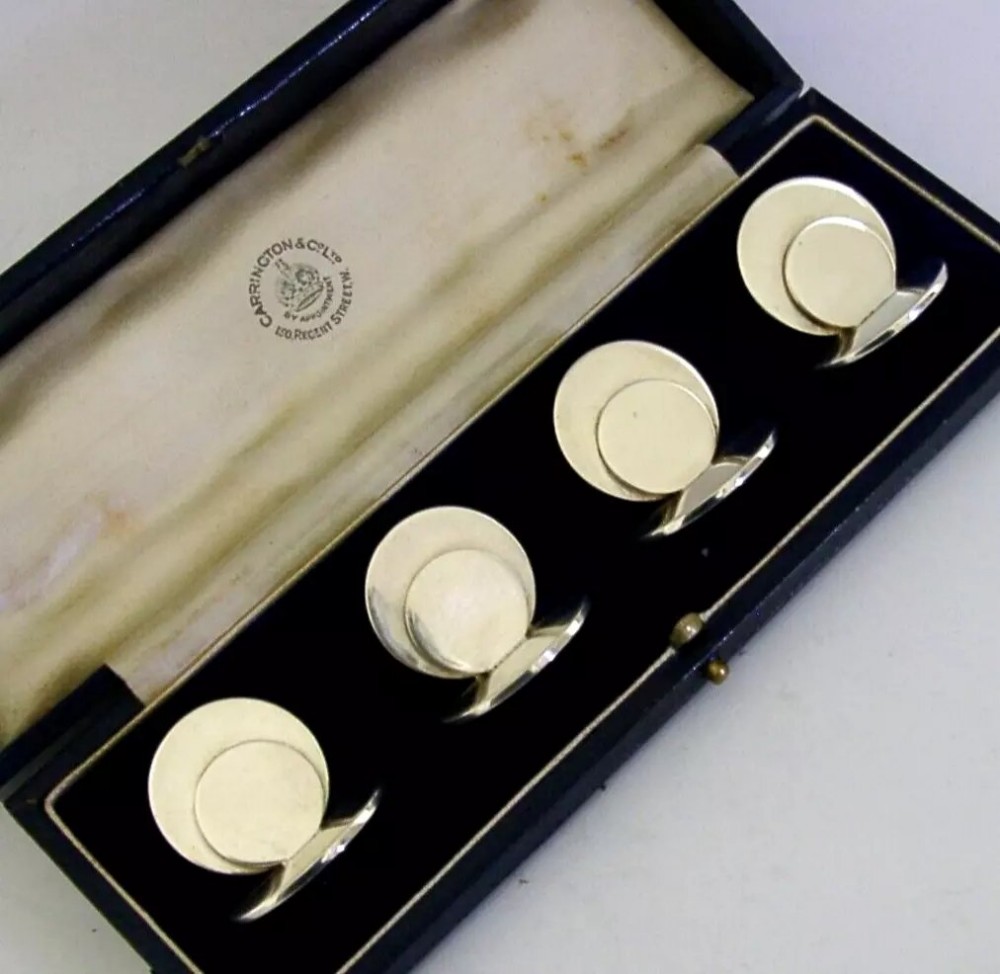 RARE SET of FOUR SAMPSON MORDAN ENGLISH SOLID STERLING SILVER MENU HOLDERS 1924/30/32