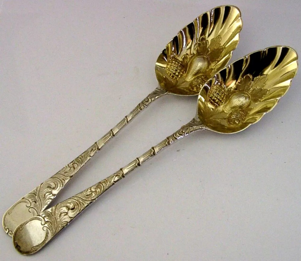 BEAUTIFUL PAIR OF ENGLISH ANTIQUE STERLING SILVER BERRY SERVING SPOONS 1800/07 GEORGIAN
