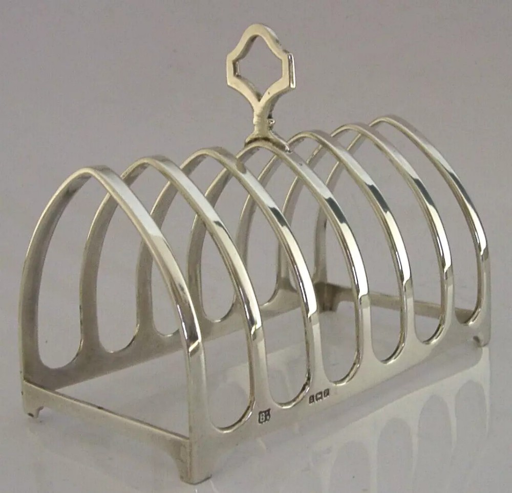 ART DECO ENGLISH STERLING SILVER SIX SLICE TOAST RACK 1939 ANTIQUE 112g