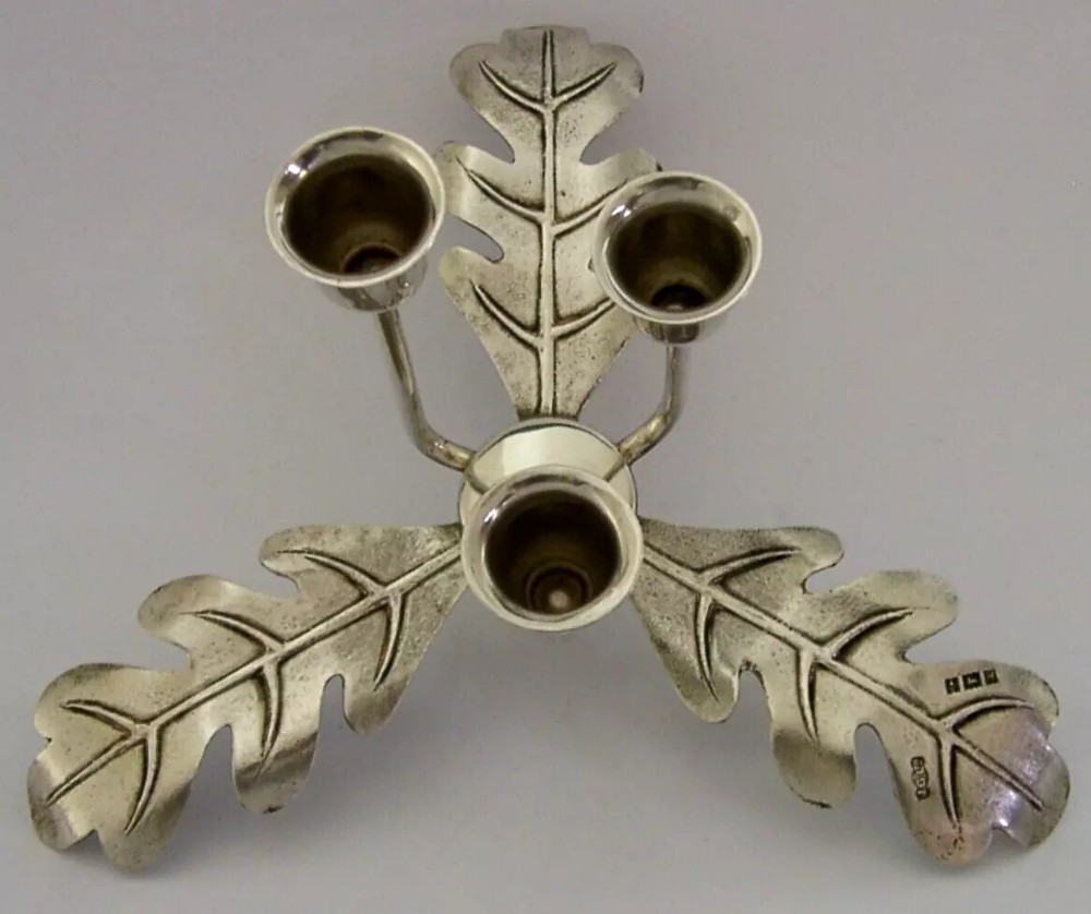 ENGLISH STERLING SILVER OAK LEAF CANDLESTICK HOLDER 1957 MID CENTURY MODERN 68g