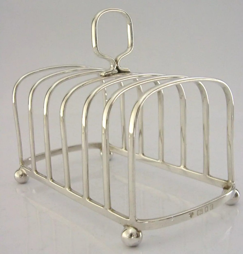 HEAVY 134g ENGLISH HARRODS STERLING SILVER SIX SLICE TOAST RACK 1930 ART DECO