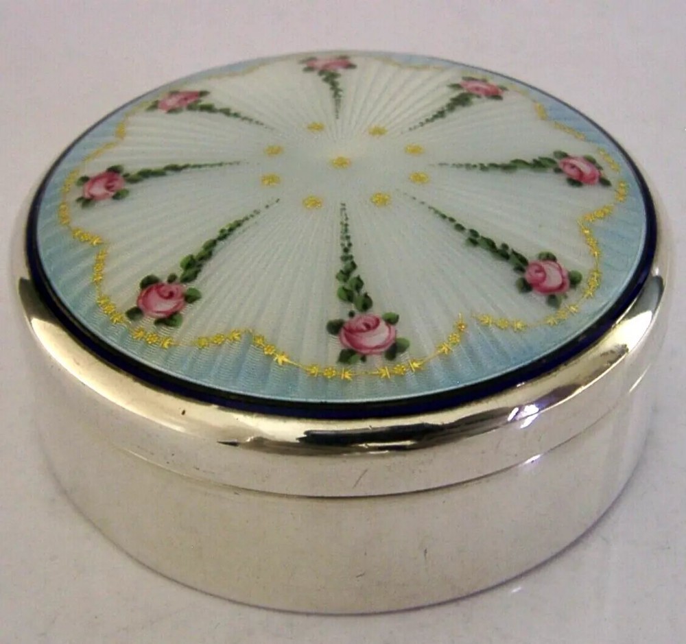 BEAUTIFUL STERLING SILVER ENAMEL DRESSING TABLE BOX 1909 ANTIQUE 92g
