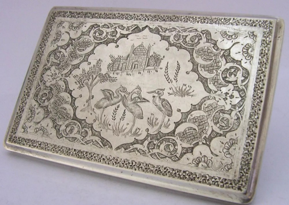 BEAUTIFIL EASTERN SOLID SILVER CIGARETTE CASE c1920-40 BIRD ANTIQUE 173g