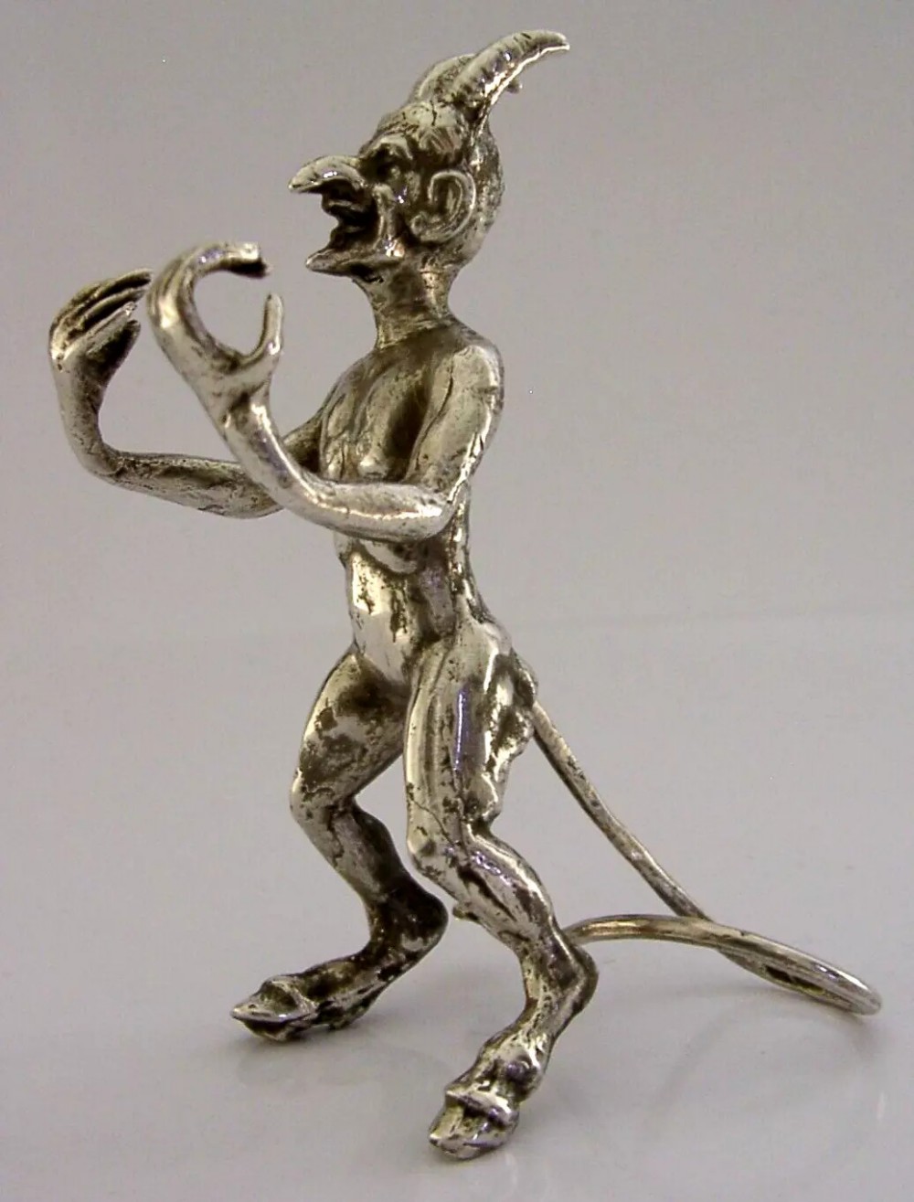RARE CAST SOLID SILVER DEVIL FIGURE PEN HOLDER REST c1960s DESK ITEM 174g