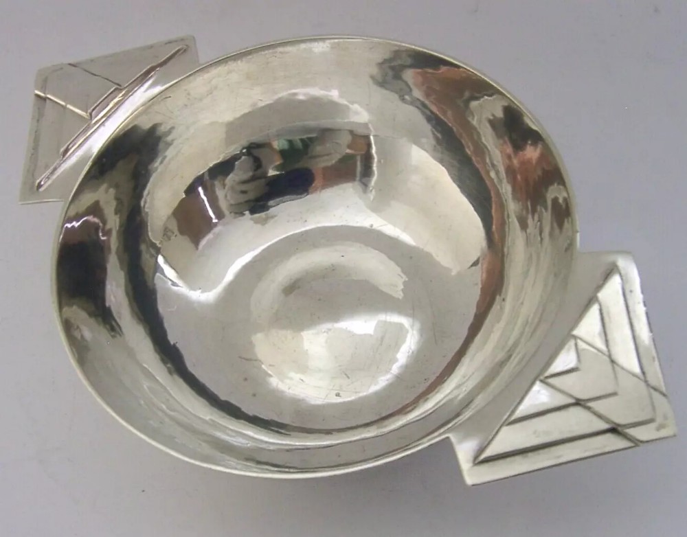 R E STONE STERLING SILVER PLANISHED QUAICH CUP BOWL 1934 ARTS & CRAFTS 92g