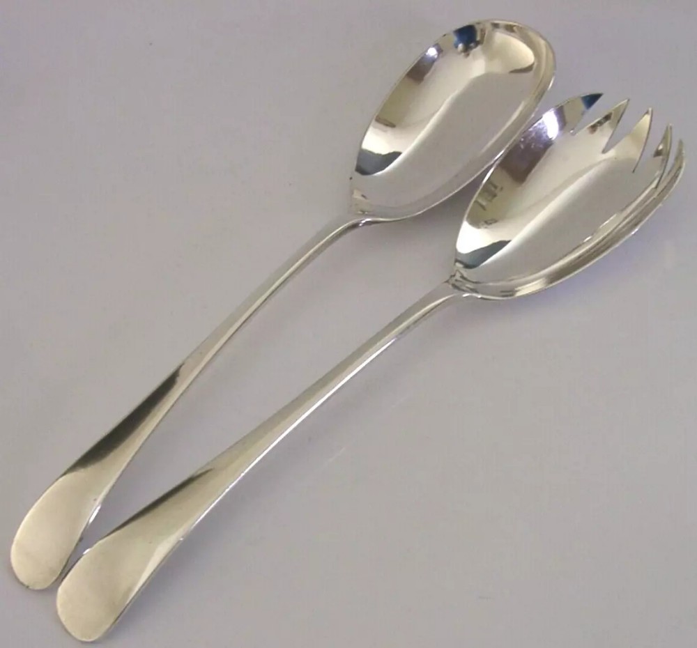 HEAVY 186g BEAUTIFUL ENGLISH SOLID STERLING SILVER SALAD SERVING SET 1929 ANTIQUE