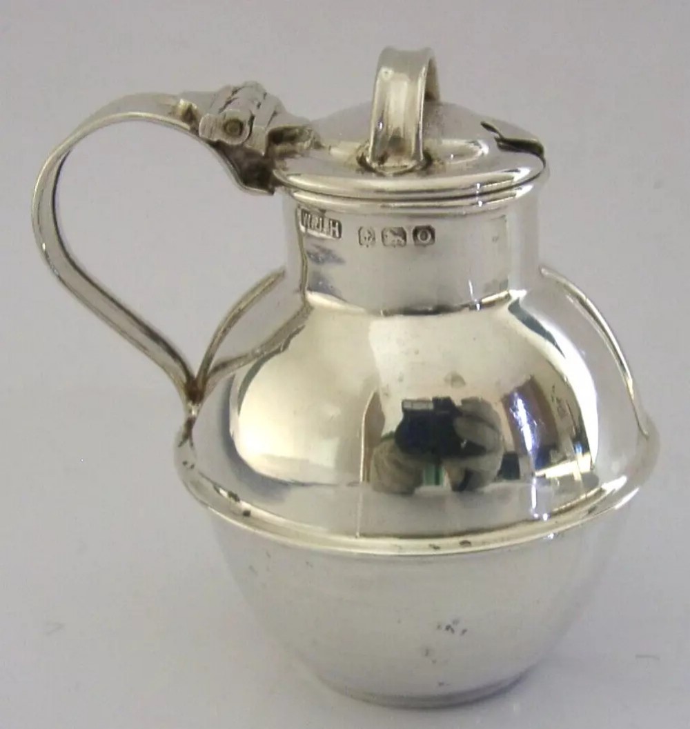 NOVELT ENGLISH STERLING SILVER GUERNSEY MILK CAN JUG MUSTARD POT 1913 ANTIQUE
