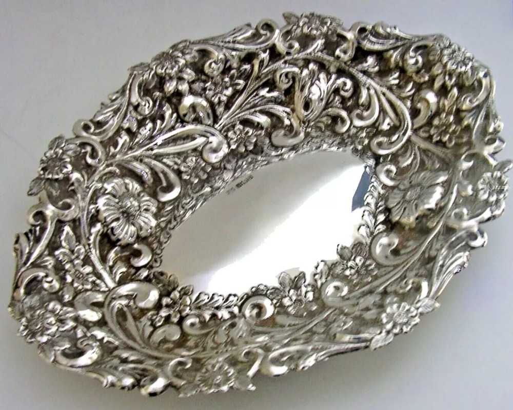 STUNNING HEAVY 278g ENGLISH SOLID STERLING SILVER DISH FRUIT BOWL 1908 ANTIQUE