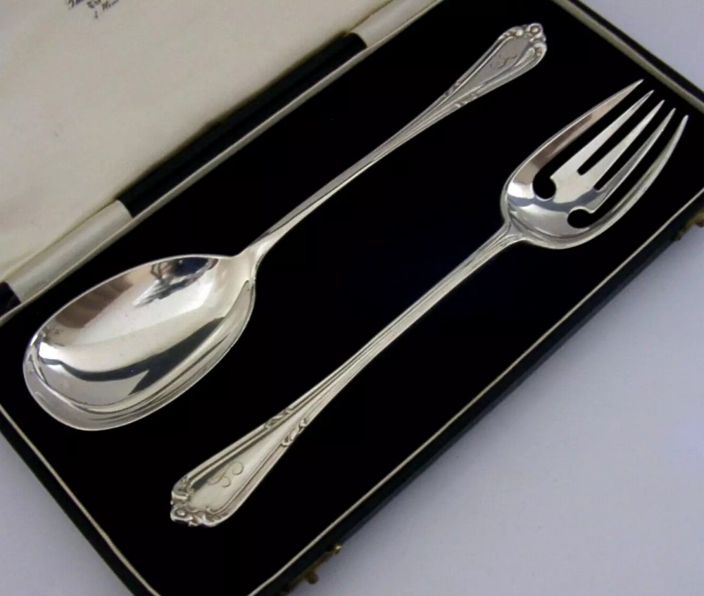 HEAVY 150g MINT CASED SOLID STERLING SILVER SERVING SET ANTIQUE SERVERS