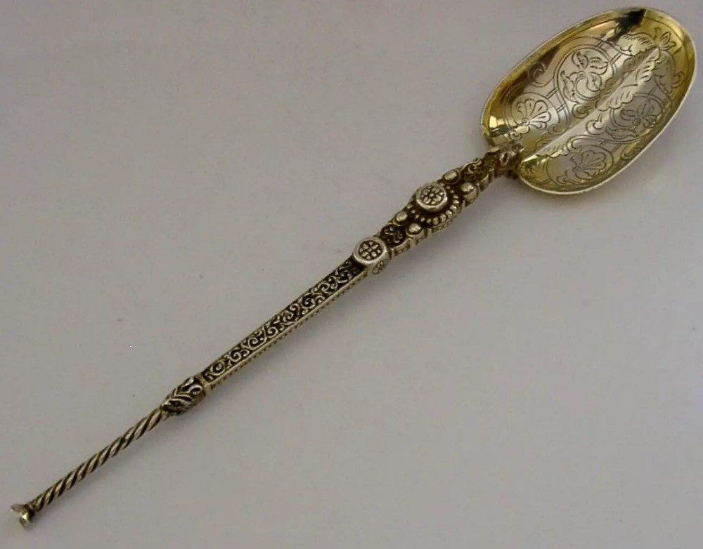 HUGE 98g ENGLISH ANTIQUE STERLING SILVER CORONATION ANOINTING BAPTISM SPOON 1902
