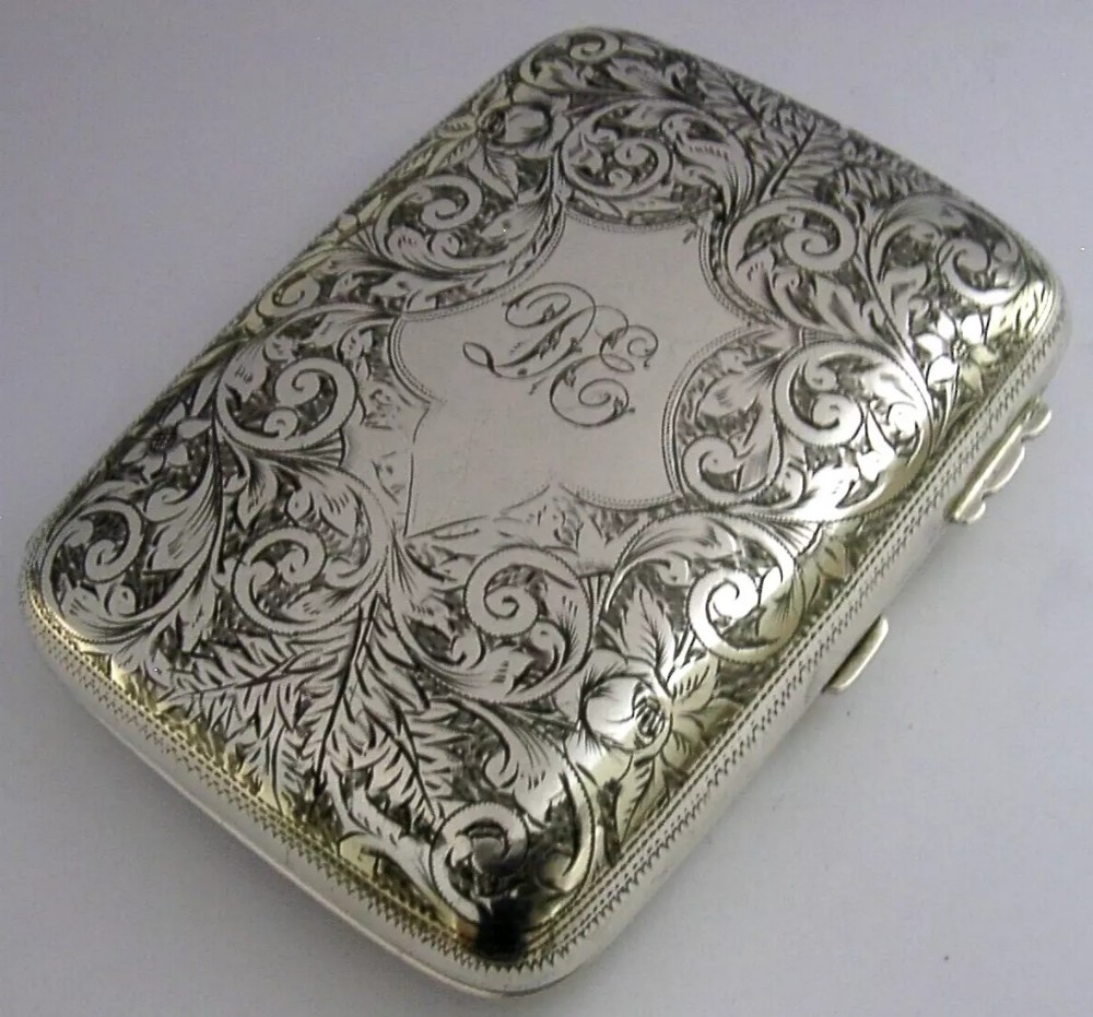 BEAUTIFUL ENGLISH SOLID STERLING SILVER CIGAR CASE 1901 ANTIQUE 174g ROSES