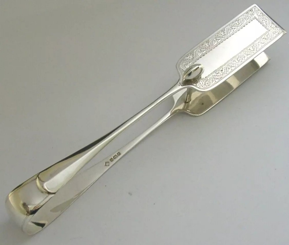 STERLING SILVER ASPARAGUS SANDWICH VEG SERVING TONGS 1906 ANTIQUE 174g