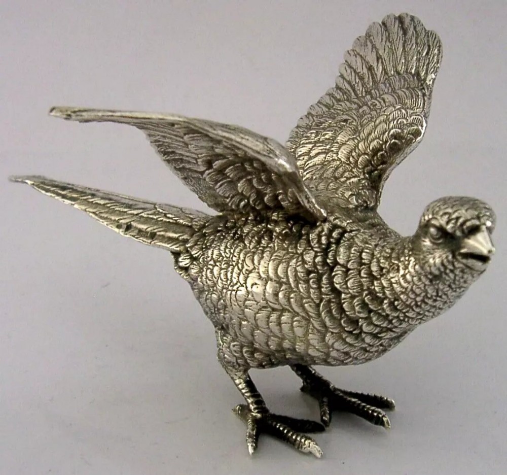 GOOD SIZED 126g STERLING SILVER BIRD TABLE PHEASANT FIGURE 1950 HUNTING SHOOTING