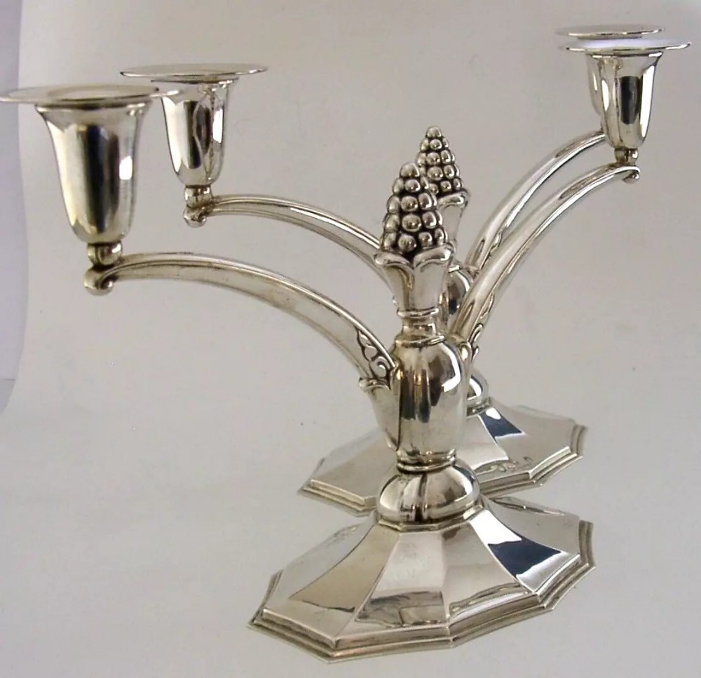 STUNNING DANISH SOLID SILVER CANDELABRAS CANDLESTICKS 1935/39 ART DECO 834g