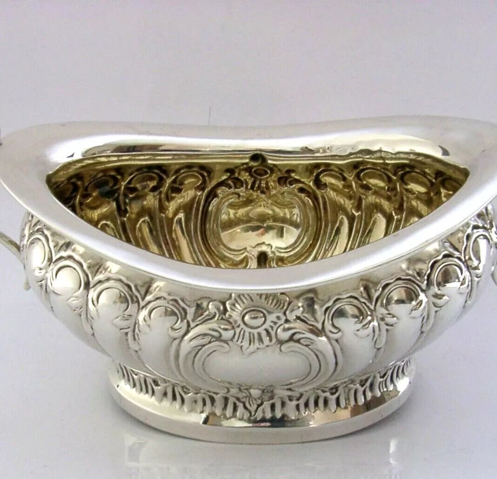 LARGE HEAVY 202g ENGLISH STERLING SILVER SUGAR BOWL 1903 ANTIQUE