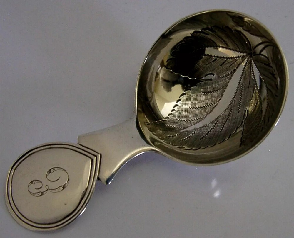 STUNNING RARE GEORGIAN STERLING SILVER LEAF DESIGN CADDY SPOON 1816 ANTIQUE