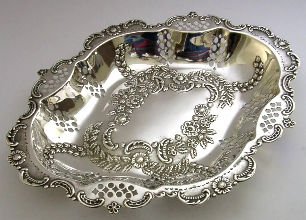 SUPERB VICTORIAN HEAVY STERLING SILVER FRUIT BOWL ANTIQUE 1896 352g MINT
