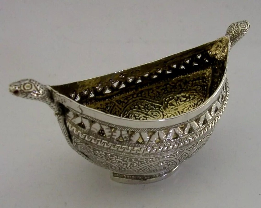 BEAUTIFUL INDIAN HIGH GRADE SOLID SILVER BOWL KASHKUL c1900 ANTIQUE