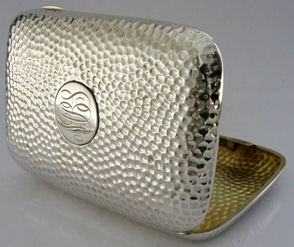 SUPER EDWARDIAN ENGLISH STERLING SILVER PLANISHED CIGAR CASE 1901 ANTIQUE 148g