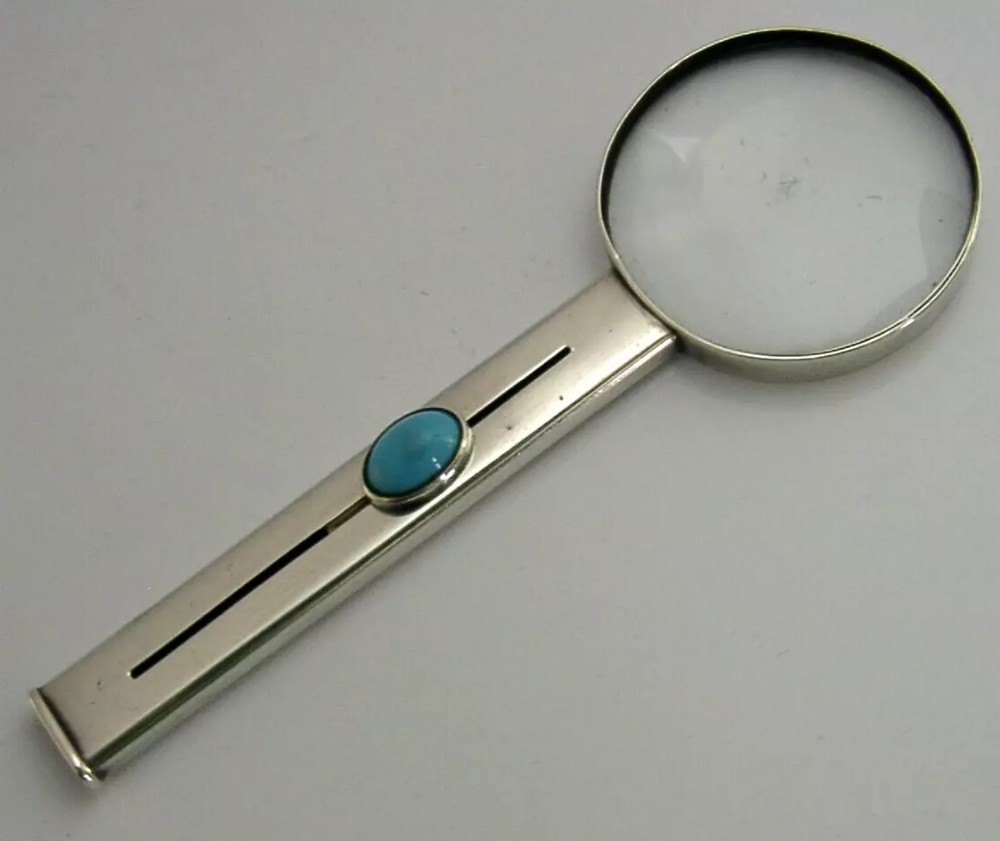RARE ASPREY STERLING SILVER TURQUOISE PROPELLING PENCIL MAGNIFYING GLASS 1905