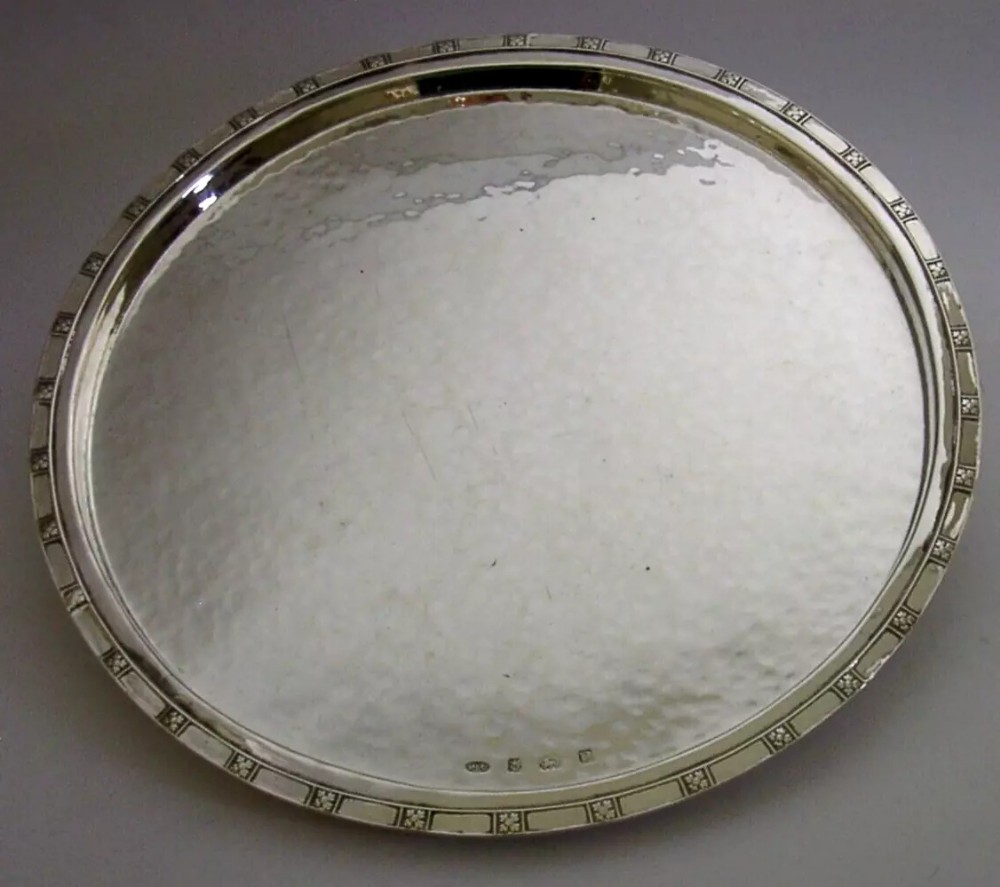 RARE A E JONES 428g STERLING SILVER SALVER DRINKS TRAY 1913 10in ARTS & CRAFTS