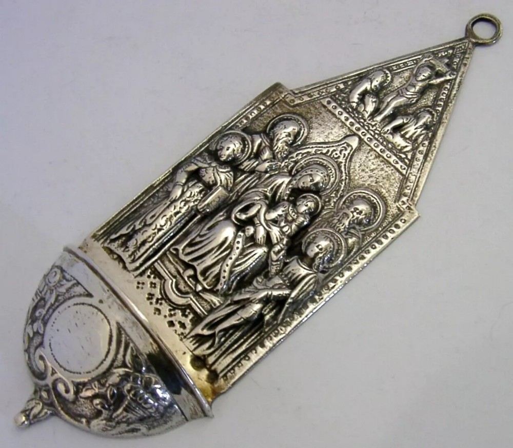 RARE SPANISH SOLID SILVER HOLY WATER WALL FONT c1935 RELIGIOUS ANTIQUE