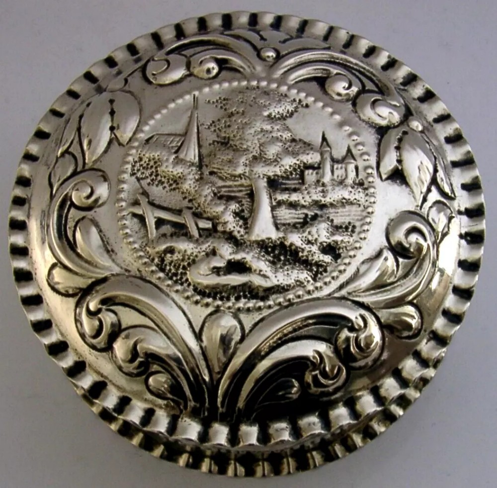LARGE 198g GERMAN HANAU SOLID SILVER TABLE TRINKET JEWELLERY BOX c1900 ANTIQUE