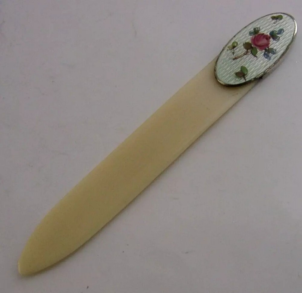 NORWEGIAN DANISH STERLING SILVER ENAMEL CELLULOID BOOKMARK c1930 ANTIQUE