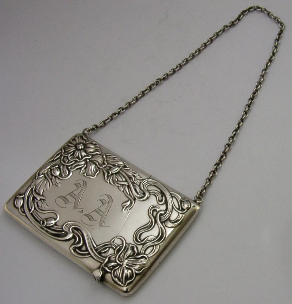 STUNNING AMERICAN STERLING SILVER ART NOUVEAU CARD CASE c1905 ANTIQUE