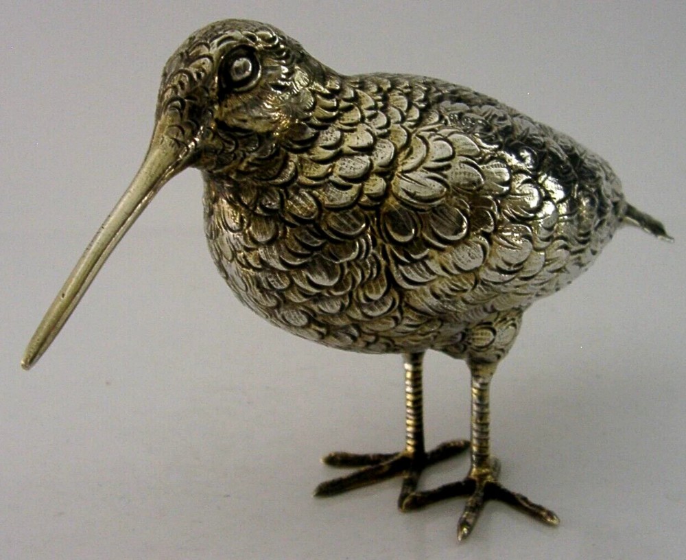 LARGE 172g 6inch RARE STERLING SILVER WOODCOCK BIRD FIGURE 1960 HUNTING SHOOTING