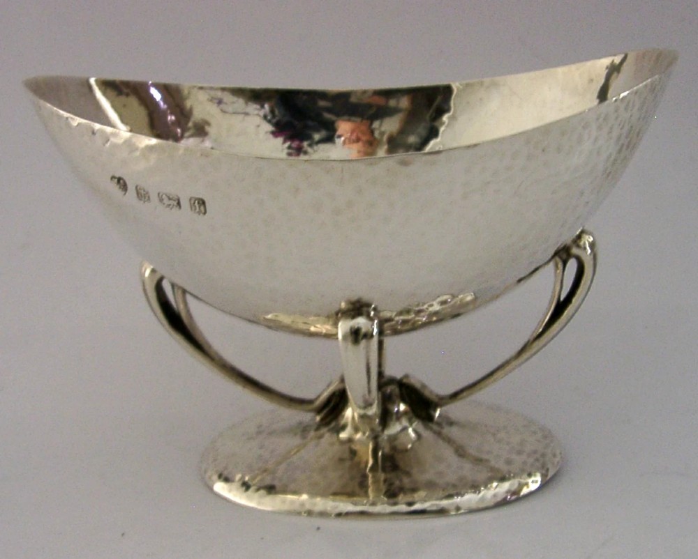 STUNNING ENGLISH STERLING SILVER ARTS & CRAFTS DISH BOWL 1905 ANTIQUE 146g View II