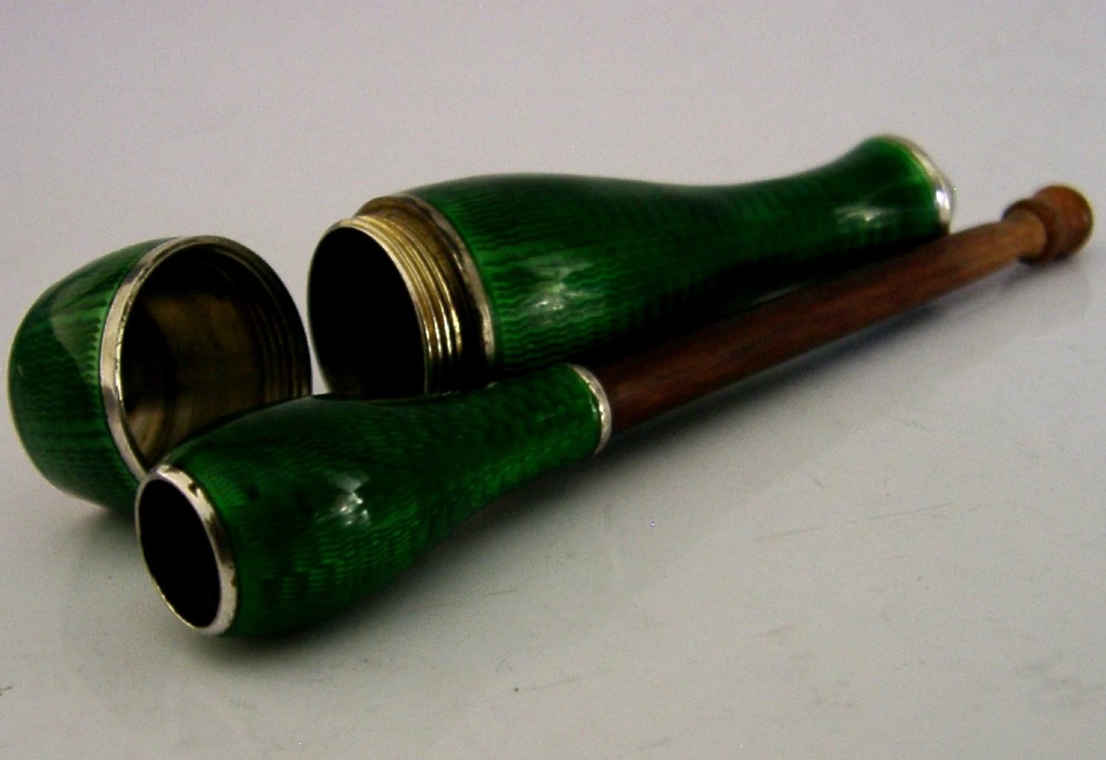 STUNNING STERLING SILVER ENAMEL CIGARETTE CHEROOT HOLDER CASED 1929 ART DECO