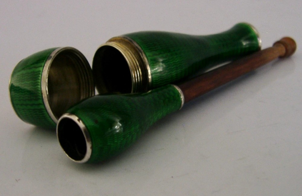 STUNNING STERLING SILVER ENAMEL CIGARETTE CHEROOT HOLDER CASED 1929 ART DECO View IV