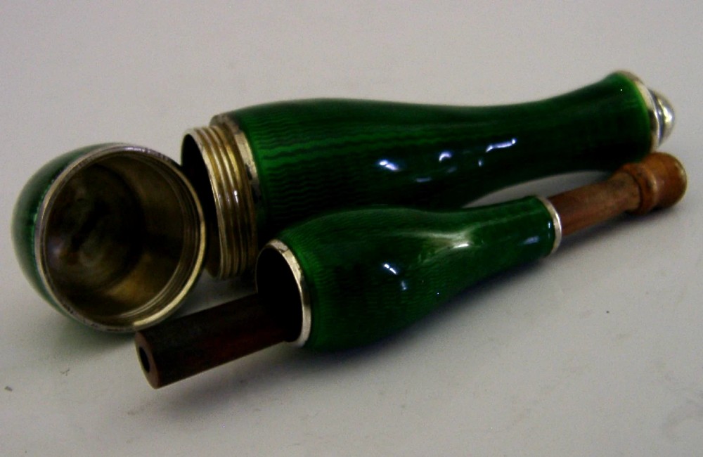 STUNNING STERLING SILVER ENAMEL CIGARETTE CHEROOT HOLDER CASED 1929 ART DECO View V