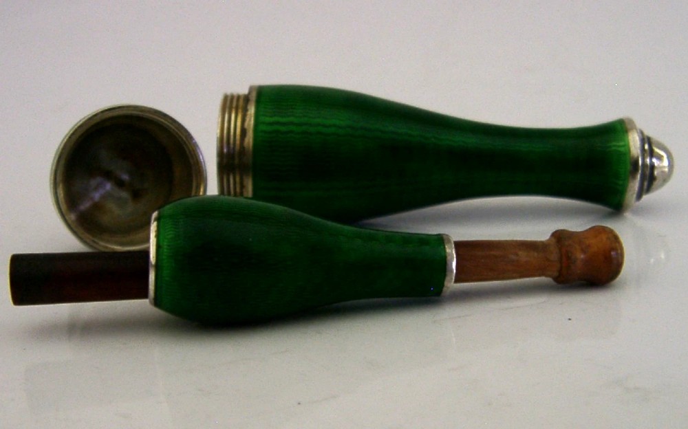 STUNNING STERLING SILVER ENAMEL CIGARETTE CHEROOT HOLDER CASED 1929 ART DECO View VII
