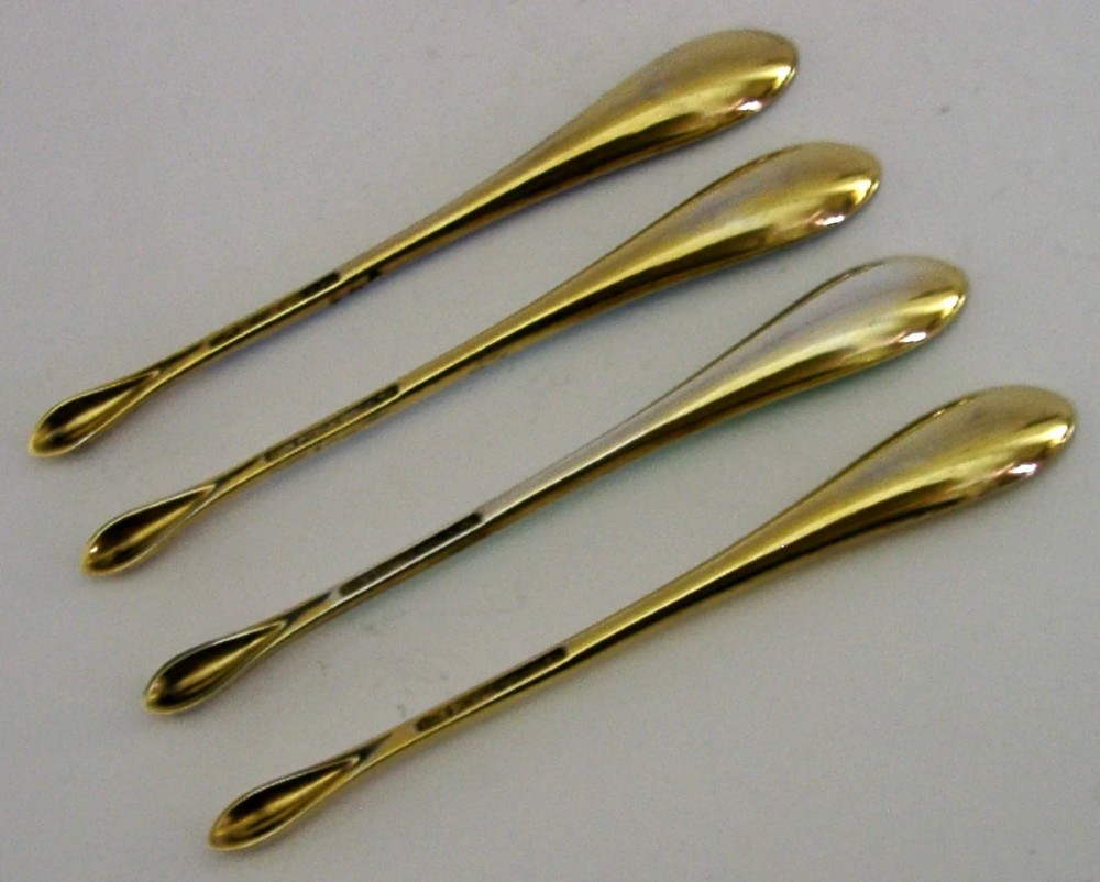FOUR SUPERB DANISH STERLING SILVER GILT ENAMEL LOBSTER CRAB CAVIAR SCOOPS SPOONS 1960 View VI